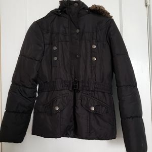 Light Black Puffer with Detachable Hood
